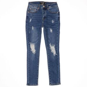 Monkey Ride Jeans Juniors Size 3/26 Blue Skinny Button Fly Distressed 26 x 26